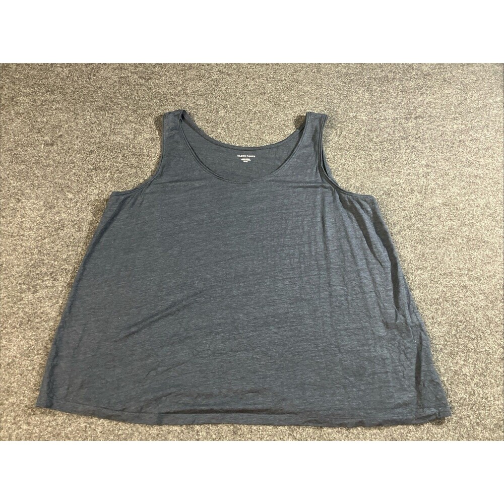 Eileen Fisher XL Blue Organic Linen Scoop Neck Tank Top XL Slub Knit Relaxed